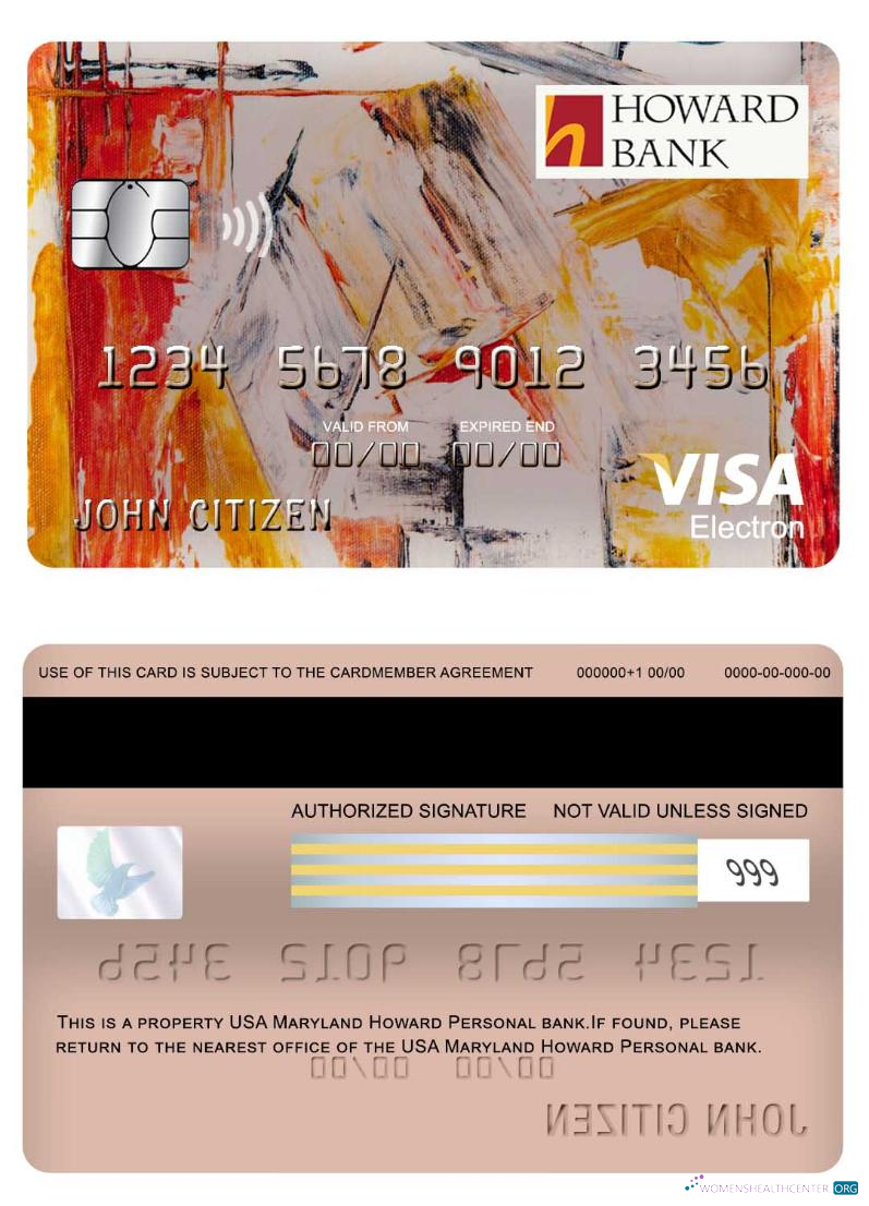 Download USA Maryland Howard Personal bank visa electron card Photoshop template